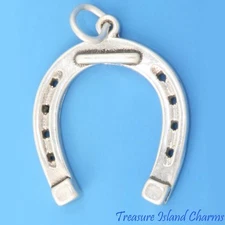 Lucky Horseshoe Horse Shoe 925 Solid Sterling Silver Charm Pendant MADE IN USA