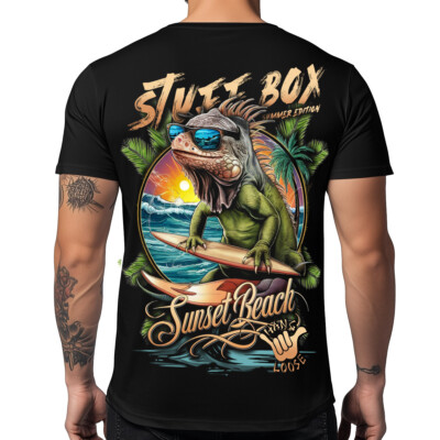 Stuff Box Herren T-Shirt Hang Loose Schwarz S-5XL Retro Surfer Leguan Shirt