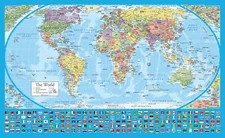 Equal Earth World Map Poster - map design shows continents at true Light Blue 