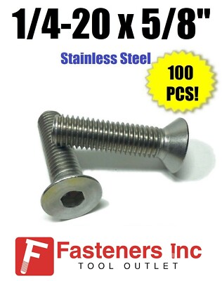 (Qty 100) 1/4-20 x 5/8'' Flat Head Socket Cap Screw 18-8 Stainless Steel 304