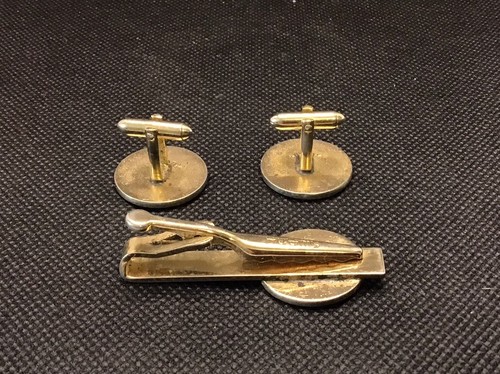 Vintage Cuff Links Tie Bar Set Trout Fly fishing SWANK Vintage Enamel - Picture 6 of 7