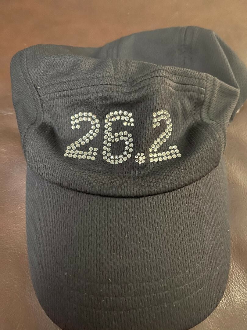 Black Headsweats Race Hat with 26.2 in Bling on the Front