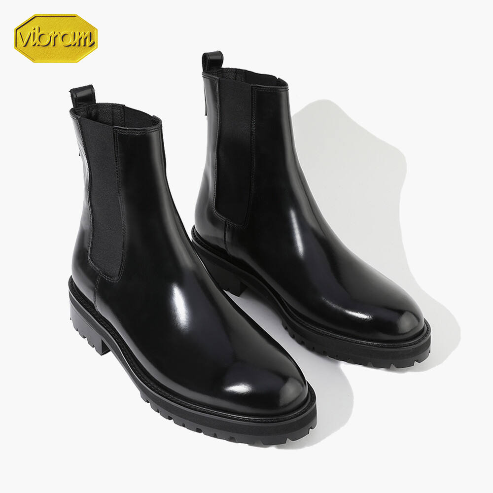 Firenze Atelier Men Handmade Black Leather Round Toe Chelsea Boots