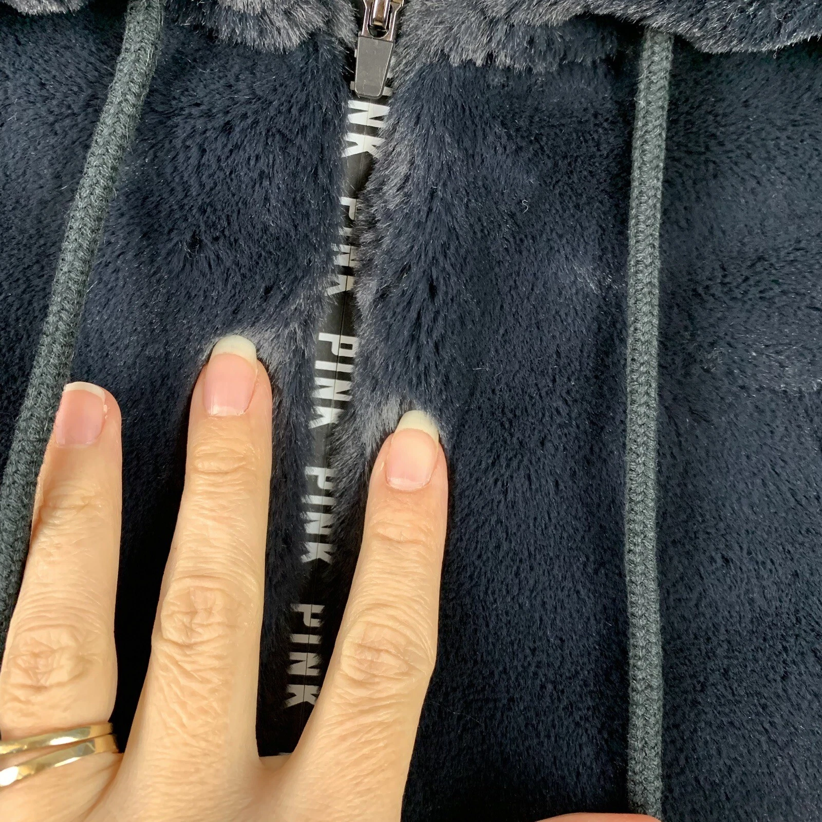 UNDERCOVER Victorias Secret rosa mezza zip teddy sherpa pullover giacca cappuccio blu navy XS