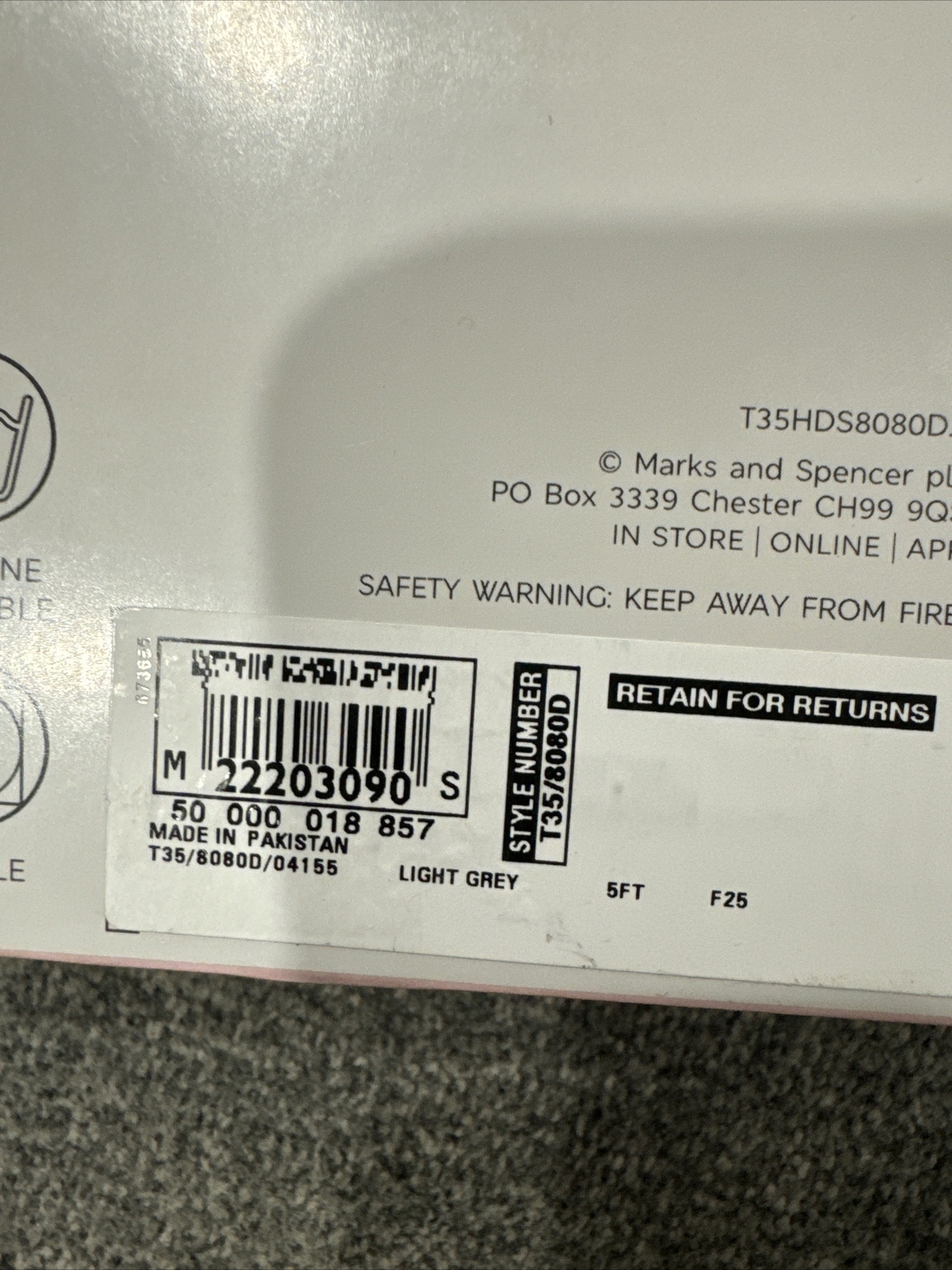 Marks and Spencer Sensitive Skin King Size Duvet Cover Light Grey Pure