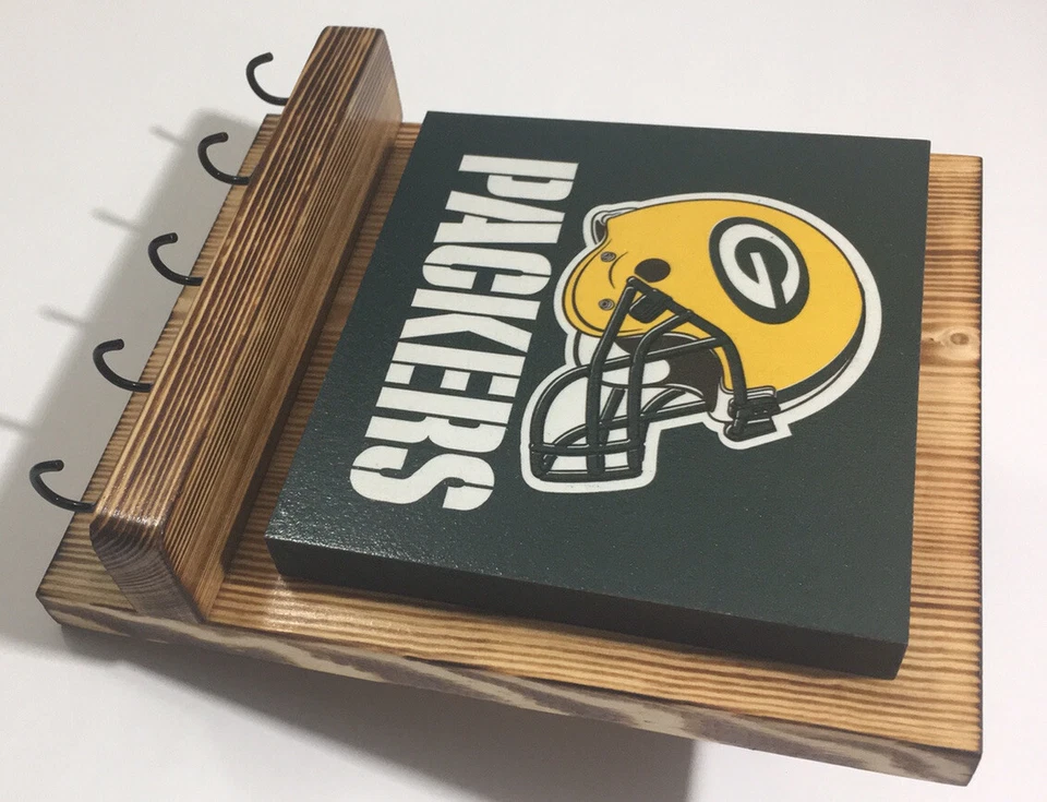 Green Bay Packers Rustic Plaque wall Decor key hanger holder organizer - Image 3 of 4