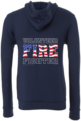 Volunteer Firefighter US Flag Premium Full Zip Hoodie Front and Back