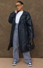 Pretty Little Thing Faux Leather Statement Buckle Trench Coat 28 Plus Black LS