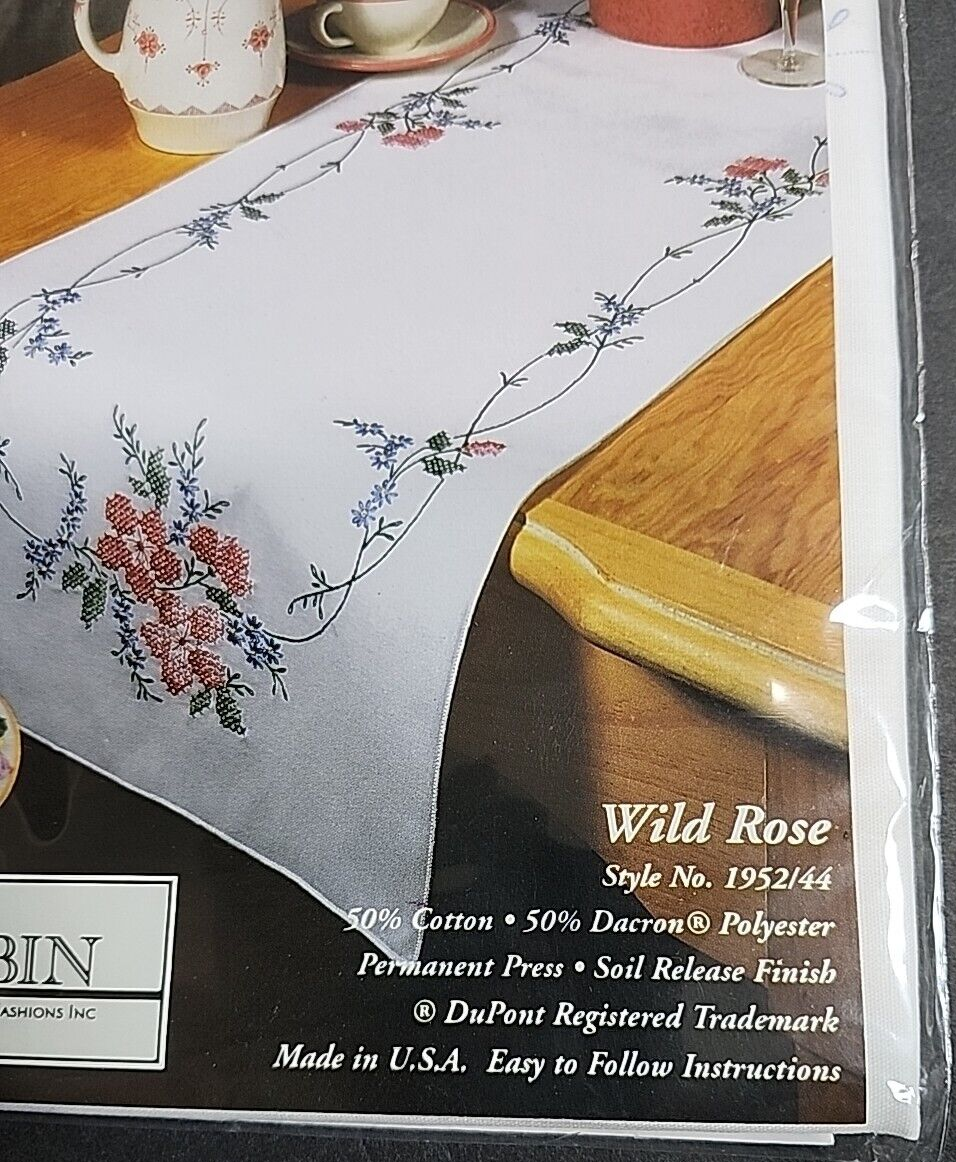 Tobin Stamped Embroidery Table Runner Wild Rose Kit 15X44 Floral