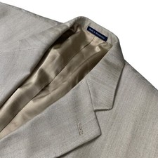 Lands' End Men's Silk/Wool 2-Button Blazer/Jacket Beige Herringbone   44R