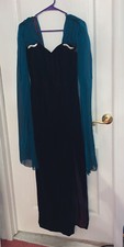 Johnny  Dave Vintage Velour Green Rhinestone Slit 80s 90s Formal Gown Small / 4