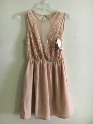 forever new beige dress NWT 21 Sequin Size S Sheer Plunge Neck Sexy Women Seam Length:26 Empire Waist Wedding Dresses Season: FALL | WINTER
