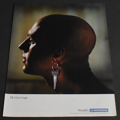 #ad 1998 Print Ad Honda The Civic Coupe Simplify Car Man Key Earring Art Style $10.98
