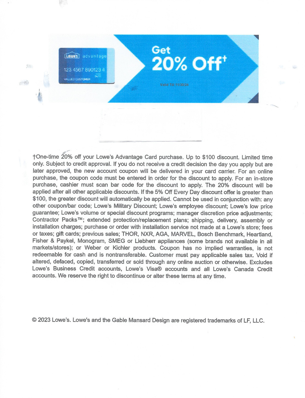 Lowes 20 off CouponMUST Use Lowes CCSave Up To 100 eBay