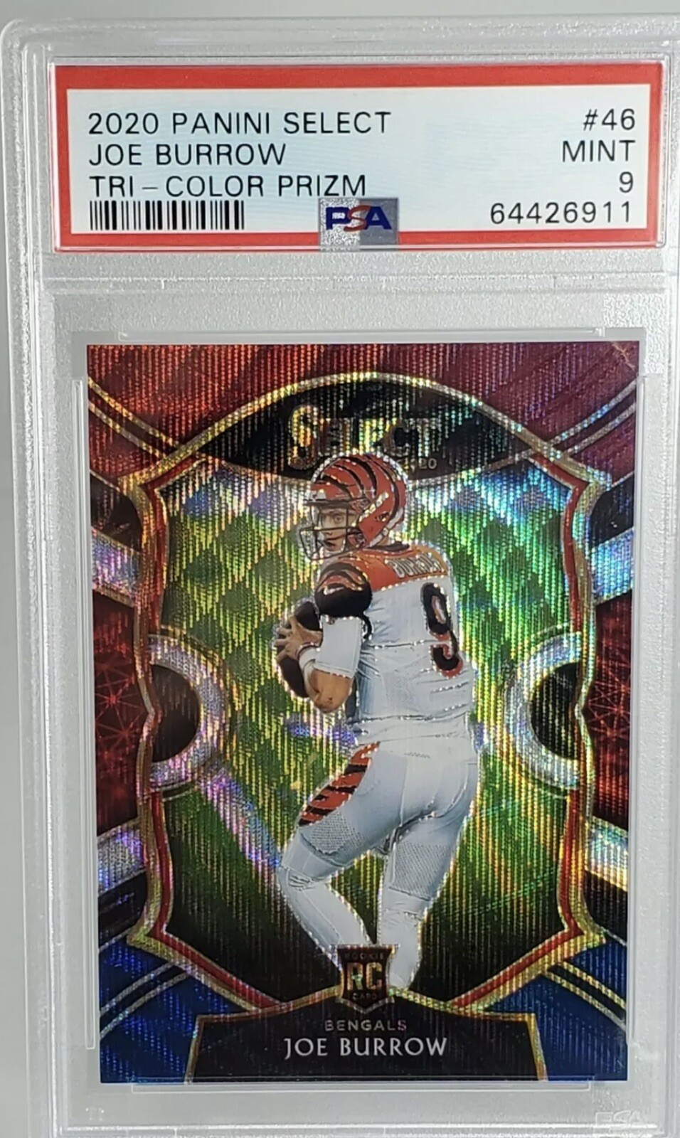 2020 Panini Select JOE BURROW ROOKIE Tri Color  PSA 9 RC #46 /199