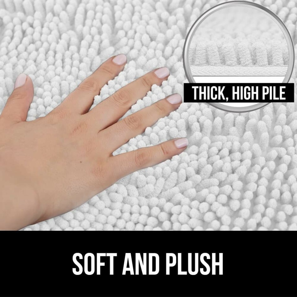 White Gorilla Grip Original Luxury Chenille Bathroom Rug Mat 17x24