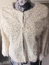 New Womens Short Pile Faux Fur Jacket Off White Sequins Lined - M