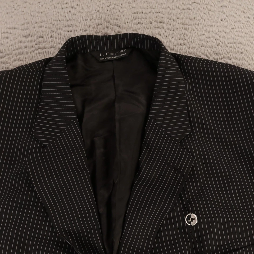 J Ferrar Jacket 2XL Black Pinstripe 100% Wool Twill Blazer Sport Coat 50R - Image 2 of 4