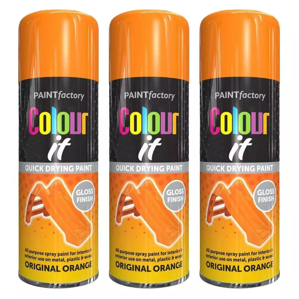 3X Orange Gloss Spray Paint Aerosol Auto Car Lacquer Wood Metal 400ml
