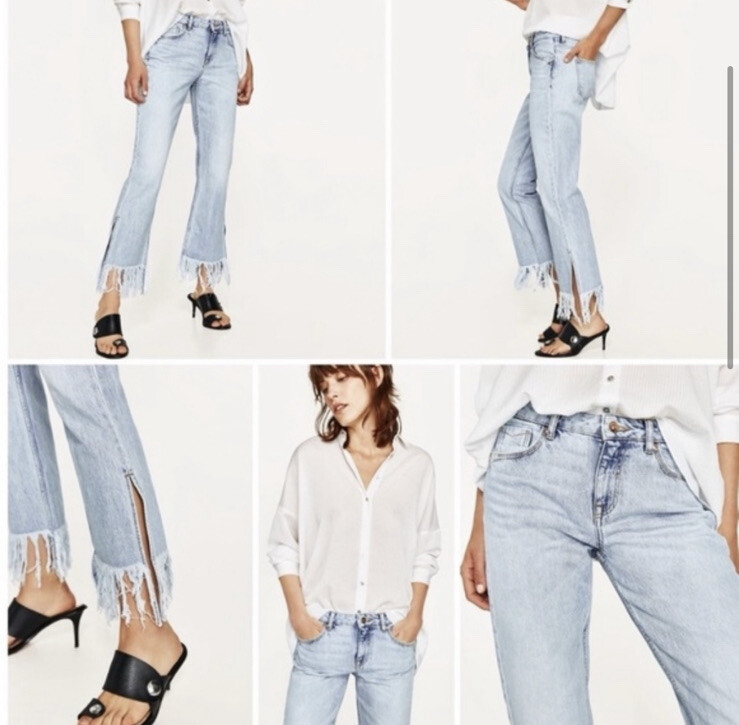 Zara Basic Mid Low Rise Side Split Hem Fringe Jea… - image 2
