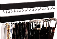 Tie Rack with 20 Hooks, 2-Pack Wall-Mounted Wooden Hangers for Neckties, Belts,