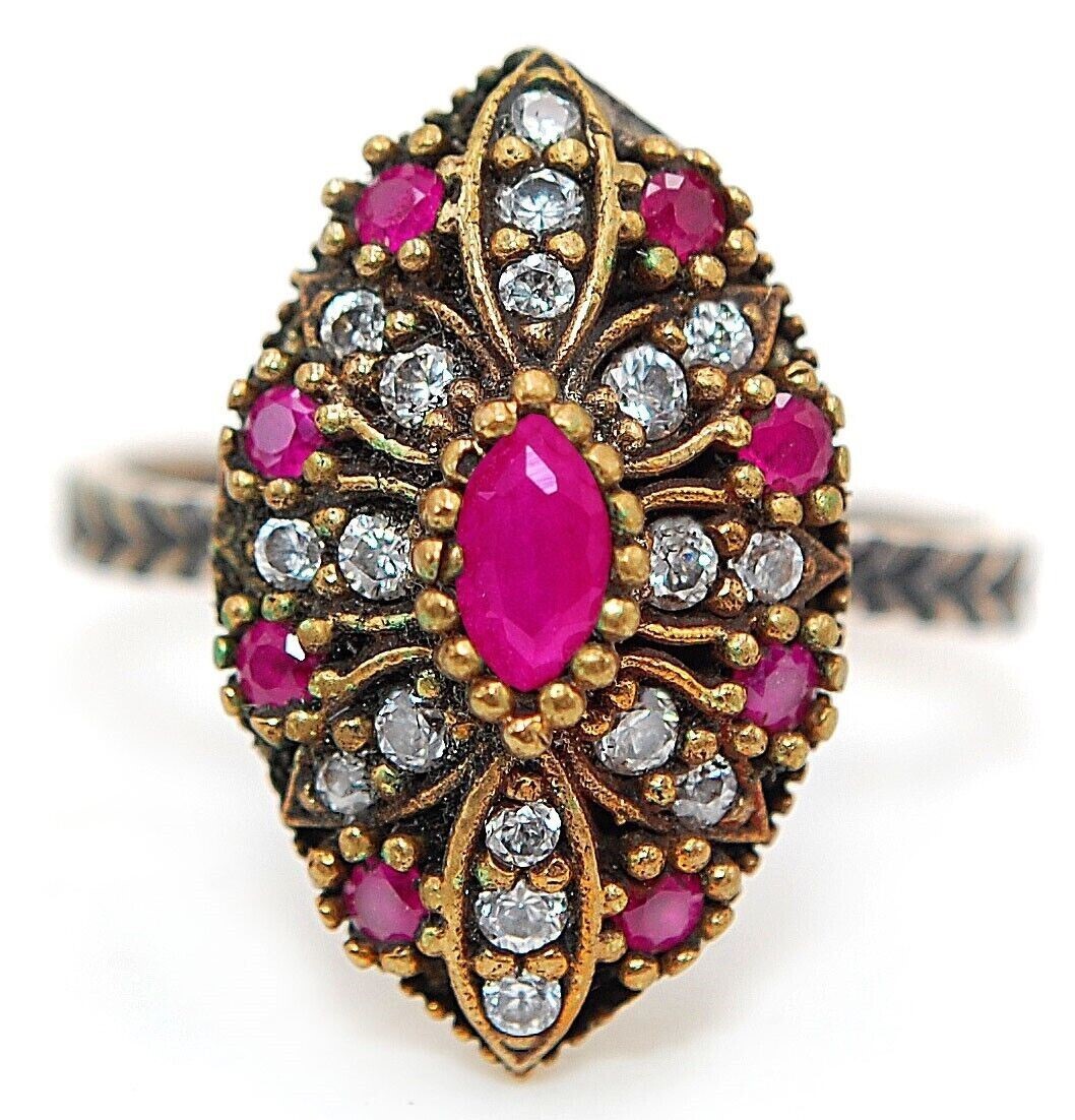 Exquisite Ottoman Style 1CT Treated Ruby 925 Sterling Silver Ring Size 9 HB1-5  
