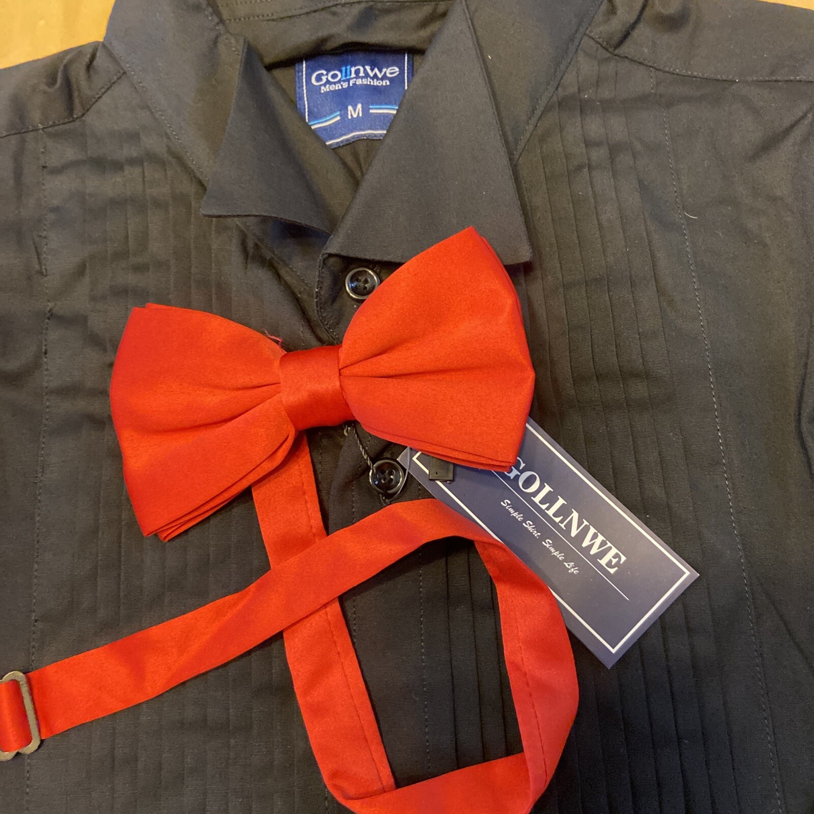 Gollnwe Black Tuxedo Shirt Wing Collar M Bowtie French Cuffs