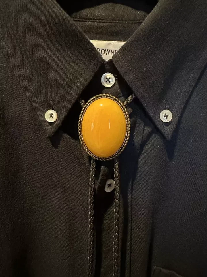 Collar de boda vintage amarillo jade vaquero occidental bolo corbata para hombre cordón de cuero Foto 3 de 4