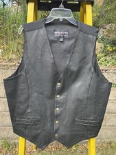 Wilsons Leather Men's SZ: XL Black Leather Snap Vest Lined/ADJ Motorcycle Cowboy
