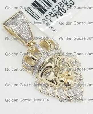 Neu 10K Gelbgold natürlicher Diamant Löwengesicht König Krone Dschungel Charm Anhänger
