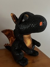 Ty Beanie Boo Merlin 9" Dragon Black Orange Shiny  2017 Exclusive Plush