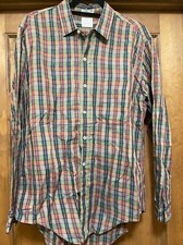 Men's VTG 60s Green Shadow Plaid Collar Shirt Sz L 1960s Tapered  Tails