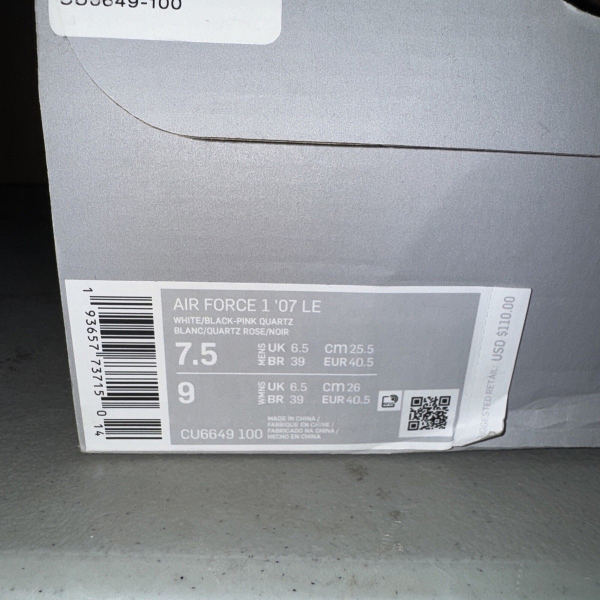 Nike Air Force 1 \'07 LE White Black Pink Quartz Nike Air Force 1 Shadow  main image 3