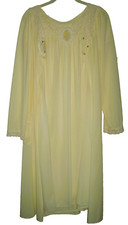 VtG 60s Peignoir VANITY FAIR Shadowline Soft Yellow Nightgown Robe Set Lace M
