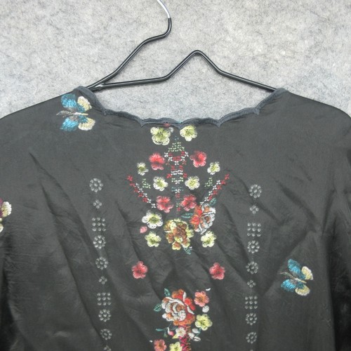 Johnny Was Tunic Womens 2X Black Colorful Floral Silk Pullover Top Blouse - Picture 11 of 15