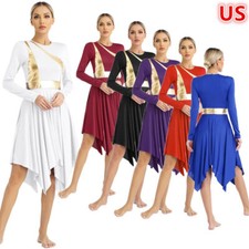 Women's Dancewears Patchwork Dress Asymmetric Costume Dance Round Neck Praise