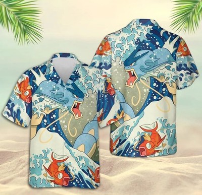 Gyarados Hawaiian Print Shirt, Magikarp Water Dragon Aloha Shirt