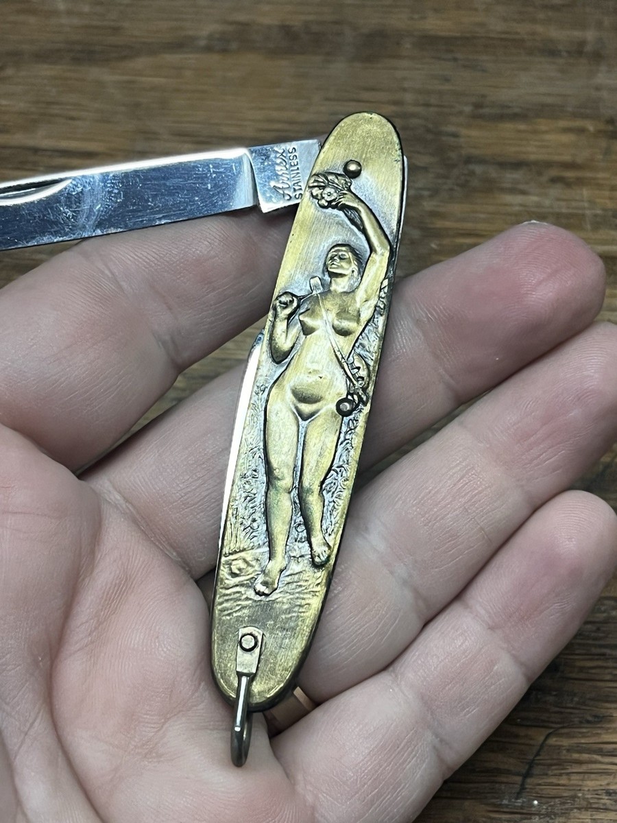 VTG Rare ARNEX Solingen German Woman Relief 2-Blade Folding Knife