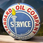 Vintage 12” Standard Oil COMPANY-INDIANA Dome Pump Plate Porcelain Metal Sign