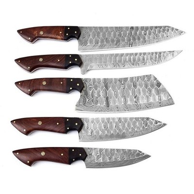 Damascus Chef Knife Set Custom Made Kitchen Knives - forged Damascus Steel