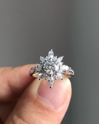 New 1.10Ct White Round Cut Moissanite Halo 925 Sterling Silver Wedding Gift Ring