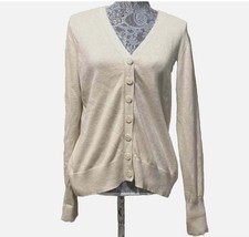 Eddie Bauer Beige V-Neck Button Cardigan Sweater Women Medium Classic Preppy Ivy