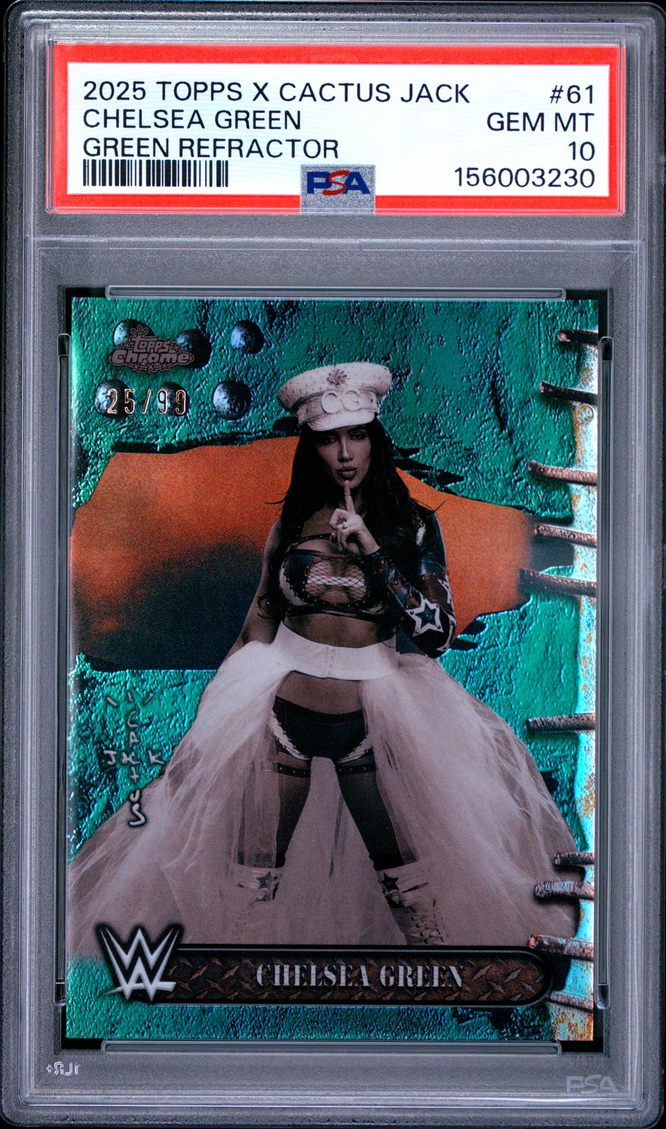 3230 Chelsea Green 2025 Topps Chrome WWE x Cactus Jack #61 Refractor /99 PSA 10