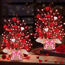 Valentines Day Decorations,2 Pack Lighted Valentine'S Day Tree Tabletop with 20
