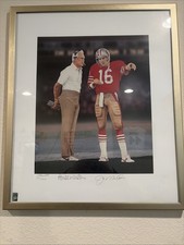 Framed 16 x20 Joe Montana & Bill Walsh 1997 Signed Lithograph-Ed Anzilotti COA.