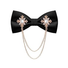 QCWQYML Black Bow Ties for Men Rhinestones Chain One Size Gold/White -black