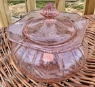 Vintage Jeannette Adam Pink Depression Glass Candy Dish With Lid 1930s Floral