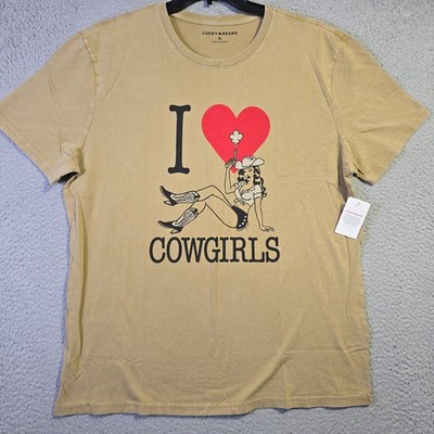 LUCKY BRAND I love Cowgirls Shirt Mens XL Beige Casual Cowboy Pinup NWT