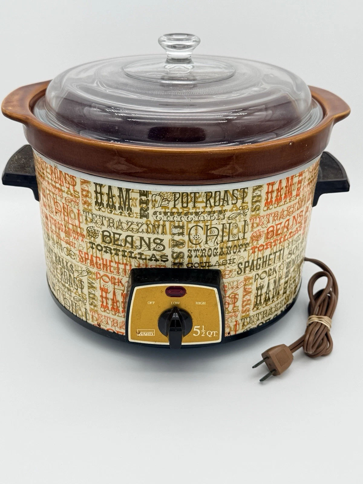 Montgomery Ward 5.5 Qt Slow Cooker Crock Pot Glass Lid Tested Works Vintage