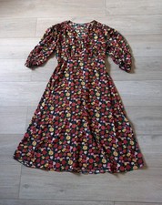 Primark Black Floral Rose Print Flared Midi Dress Wedding Occasion Boho UK14